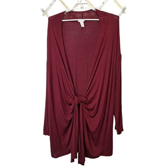 Bellino Womens 4X Open Front Fly Away Cardigan Asymmetrical Wine Red‎ Burgundy - Picture 3 of 9